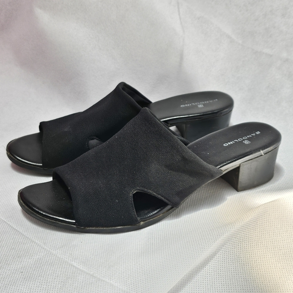Bandolino Stretch Fabric Open Toe Chunky Heel Slip On Sandals Size 7.5